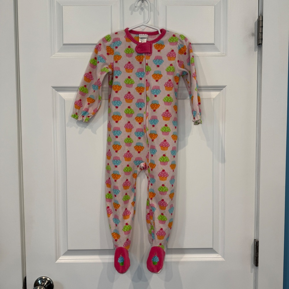 Absorba Girls Pink Cupcake Fleece Footed Pajamas Sleeper Size 24‎ Months